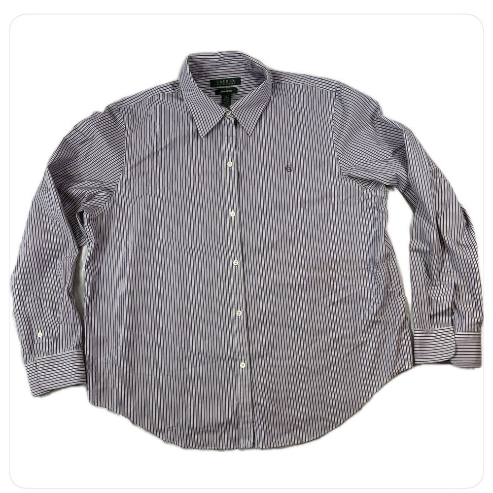 LRL Ralph Lauren Shirt Womans XL‎ Purple Stripe Long Sleeve Preppy Classic